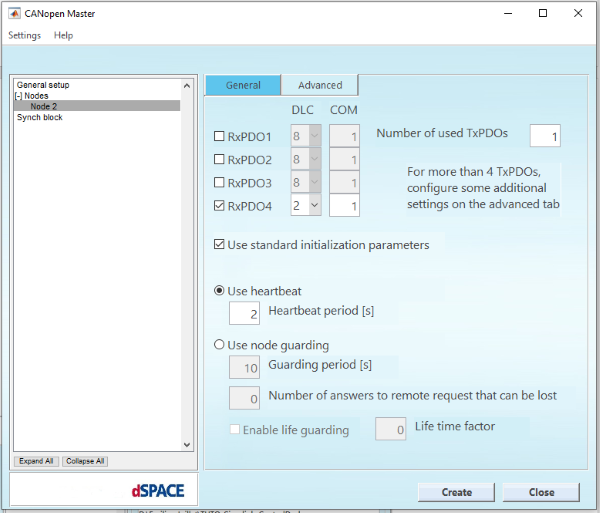 bloc CANopen Setup node General